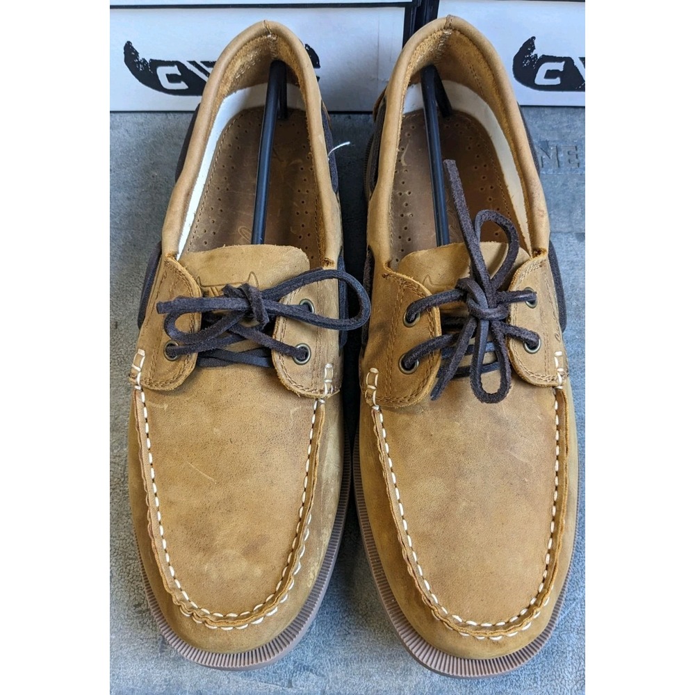 Canoos 2.0 Golf Shoes Mens 9 Henley Tan Leather Boat Shoe Loafers Rubber Cleats - Picture 2 of 6
